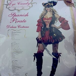 Sexy Pirate Women Dress Costume Cosplay XS Small Black Gold Red Hat